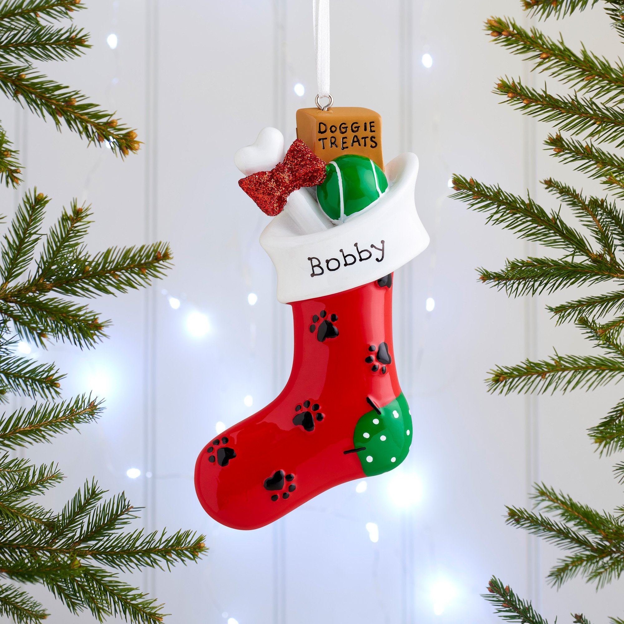Christmas Ornament - Personalised Pet Dog Christmas Xmas Tree Decoration Ornament - Kitty Or Doggie Stocking