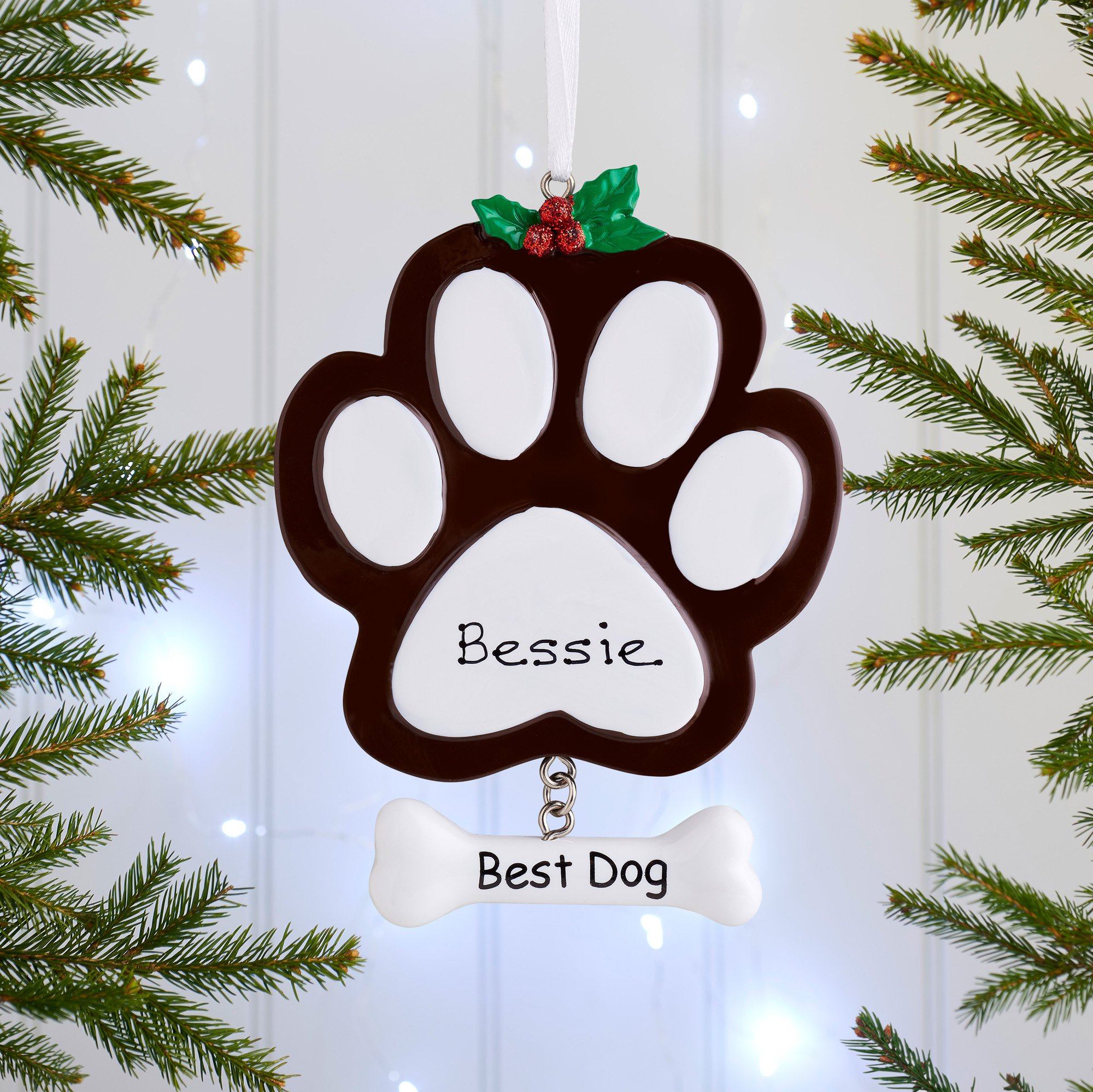 Christmas Ornament - Personalised Pet Dog Christmas Xmas Tree Decoration Ornament - Paw Print