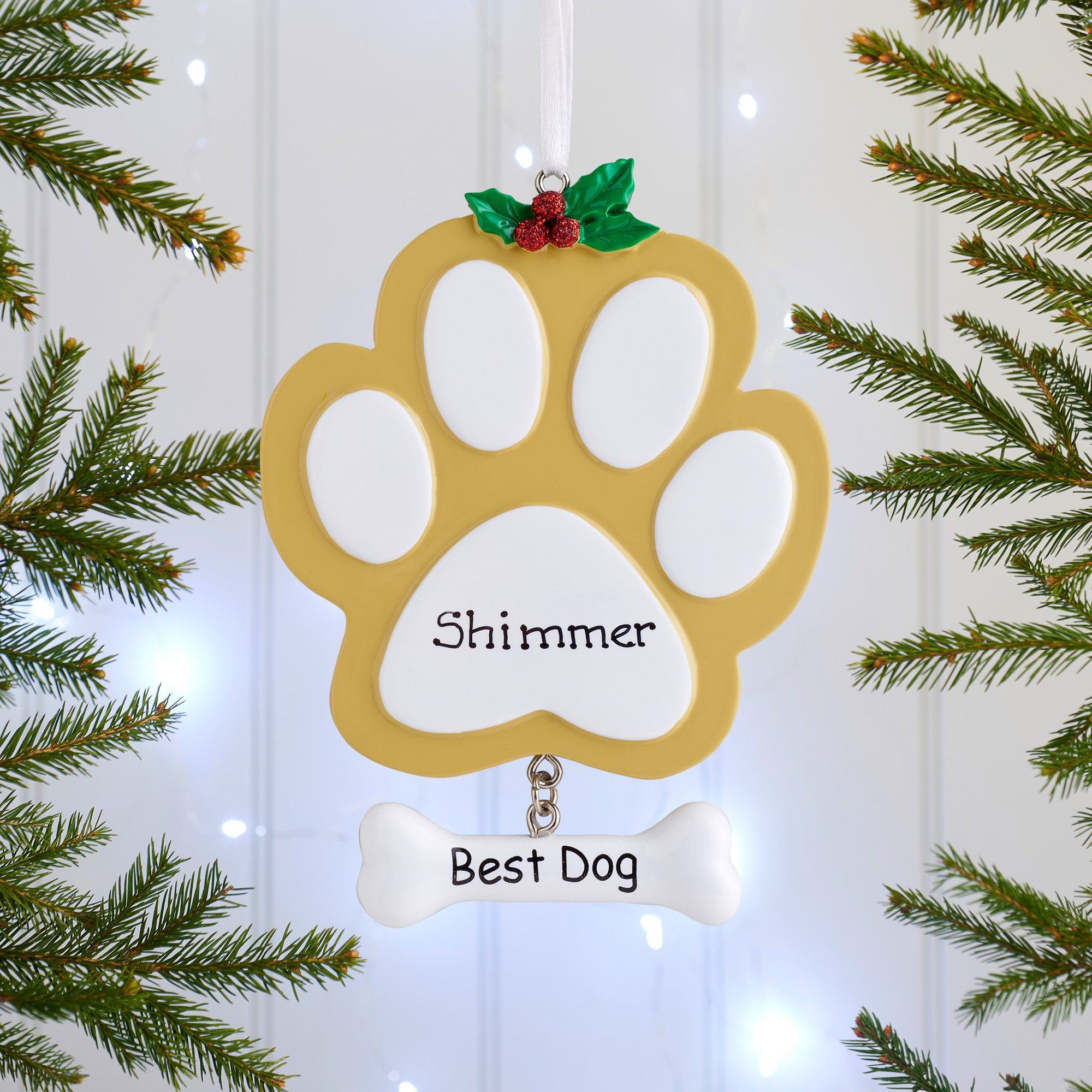 Christmas Ornament - Personalised Pet Dog Christmas Xmas Tree Decoration Ornament - Paw Print