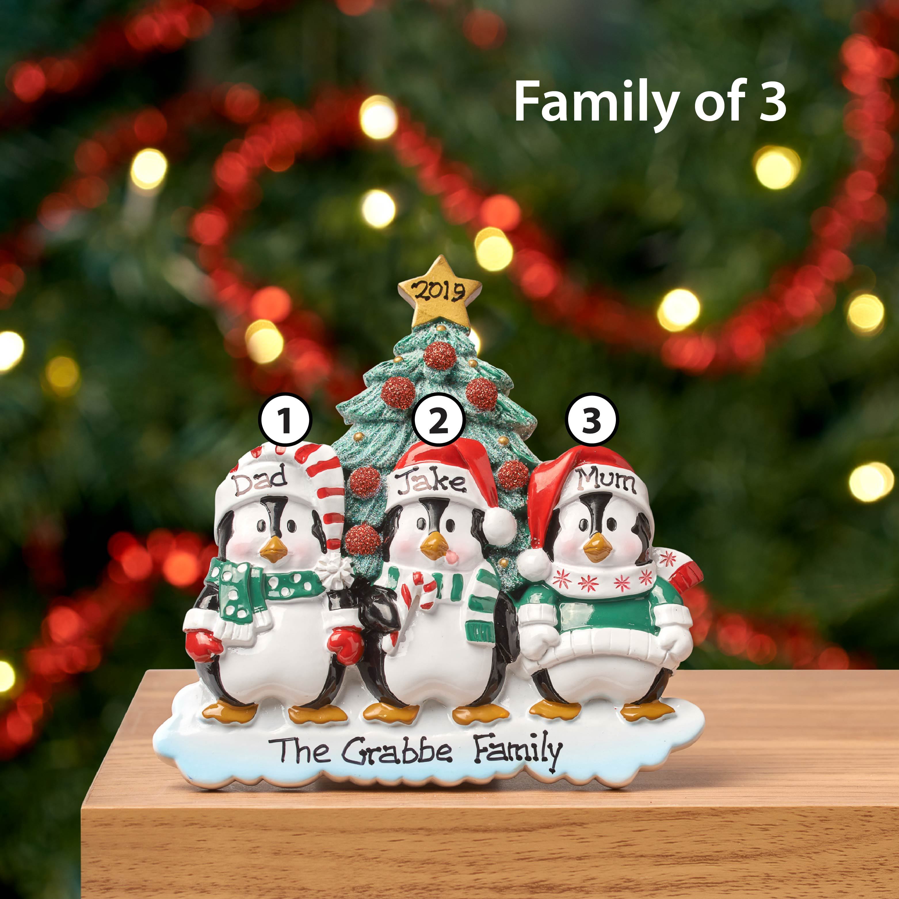 Christmas Table Top - Personalised Family Christmas Xmas Decoration - Penguin Family - TABLE TOP