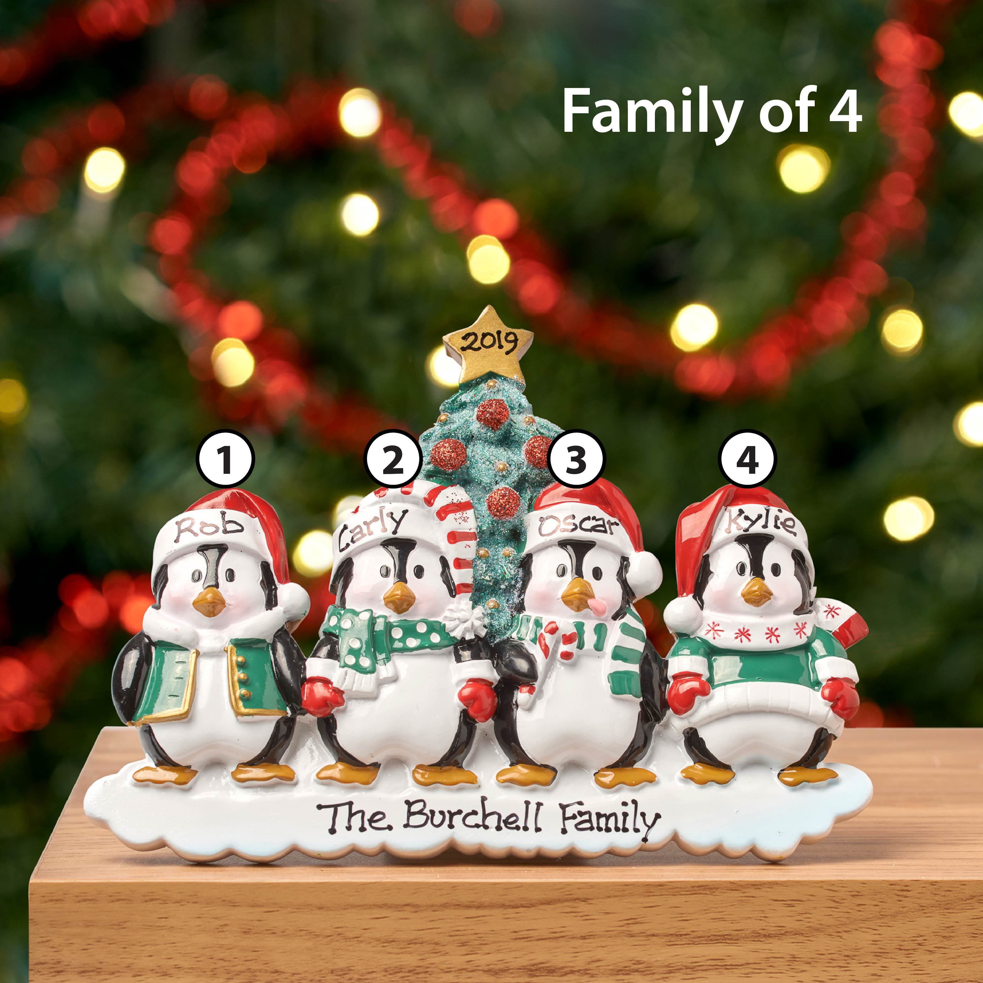 Christmas Table Top - Personalised Family Christmas Xmas Decoration - Penguin Family - TABLE TOP