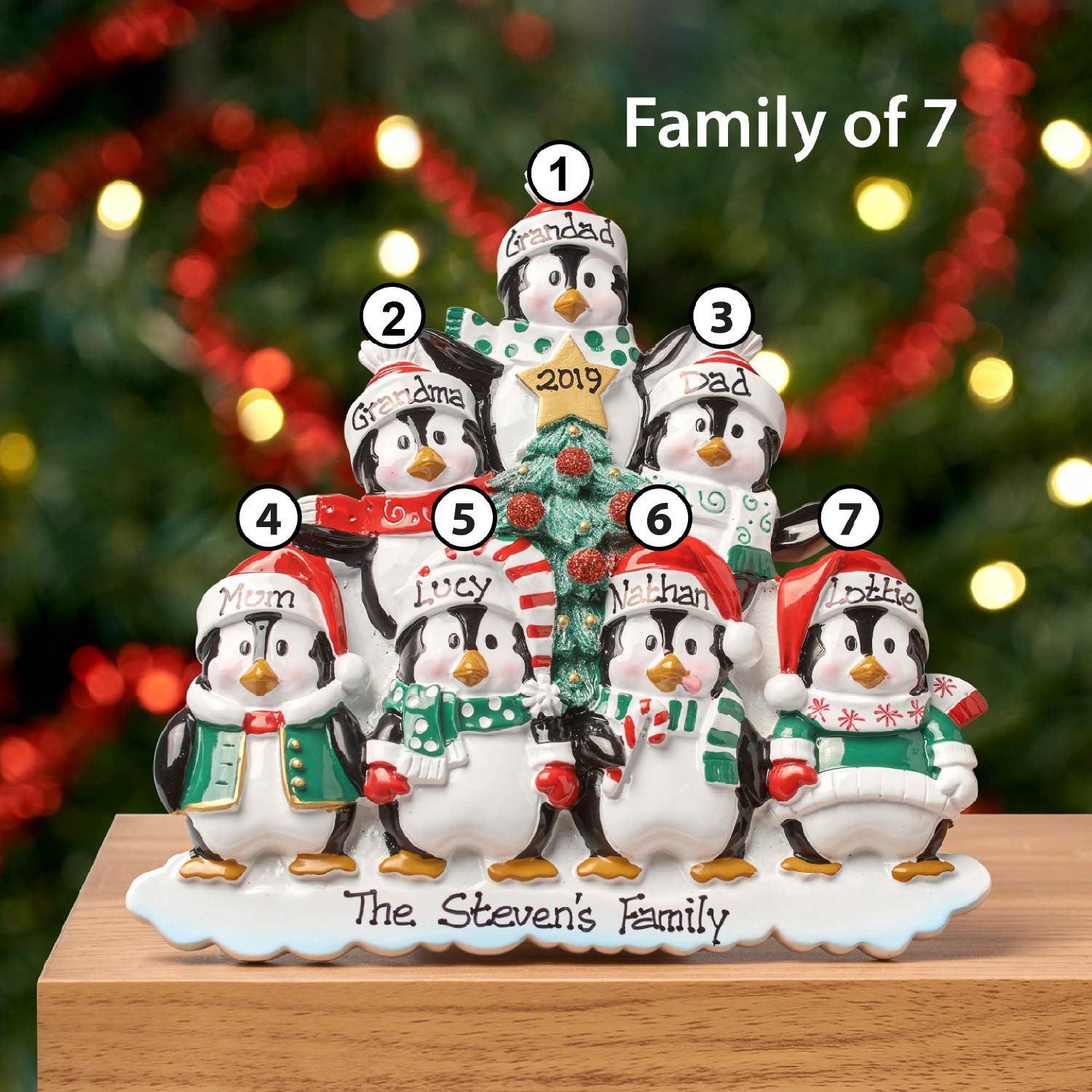 Christmas Table Top - Personalised Family Christmas Xmas Decoration - Penguin Family - TABLE TOP