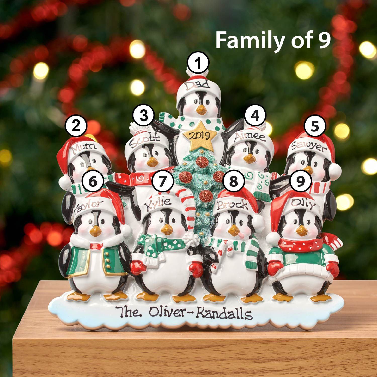 Christmas Table Top - Personalised Family Christmas Xmas Decoration - Penguin Family - TABLE TOP