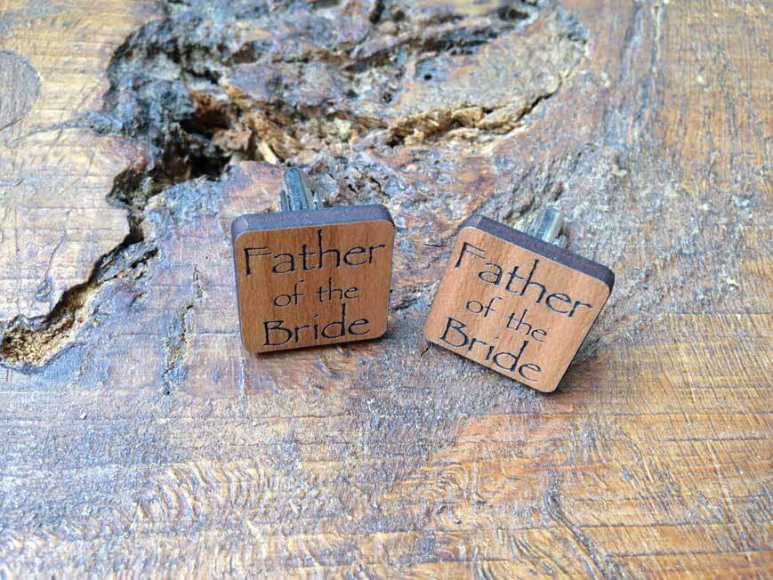Cufflink - Personalised Wooden Father Of The Bride Cufflinks With Silver Plated Back 080