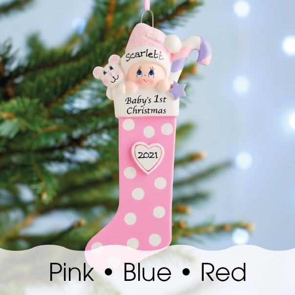 Personalised Baby Long Stockings Christmas decoration - Red