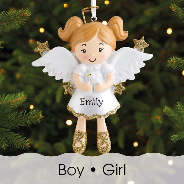 Christmas Ornament - Personalised Childs Christmas Xmas Tree Decoration Ornament - Angel Boy Or Girl