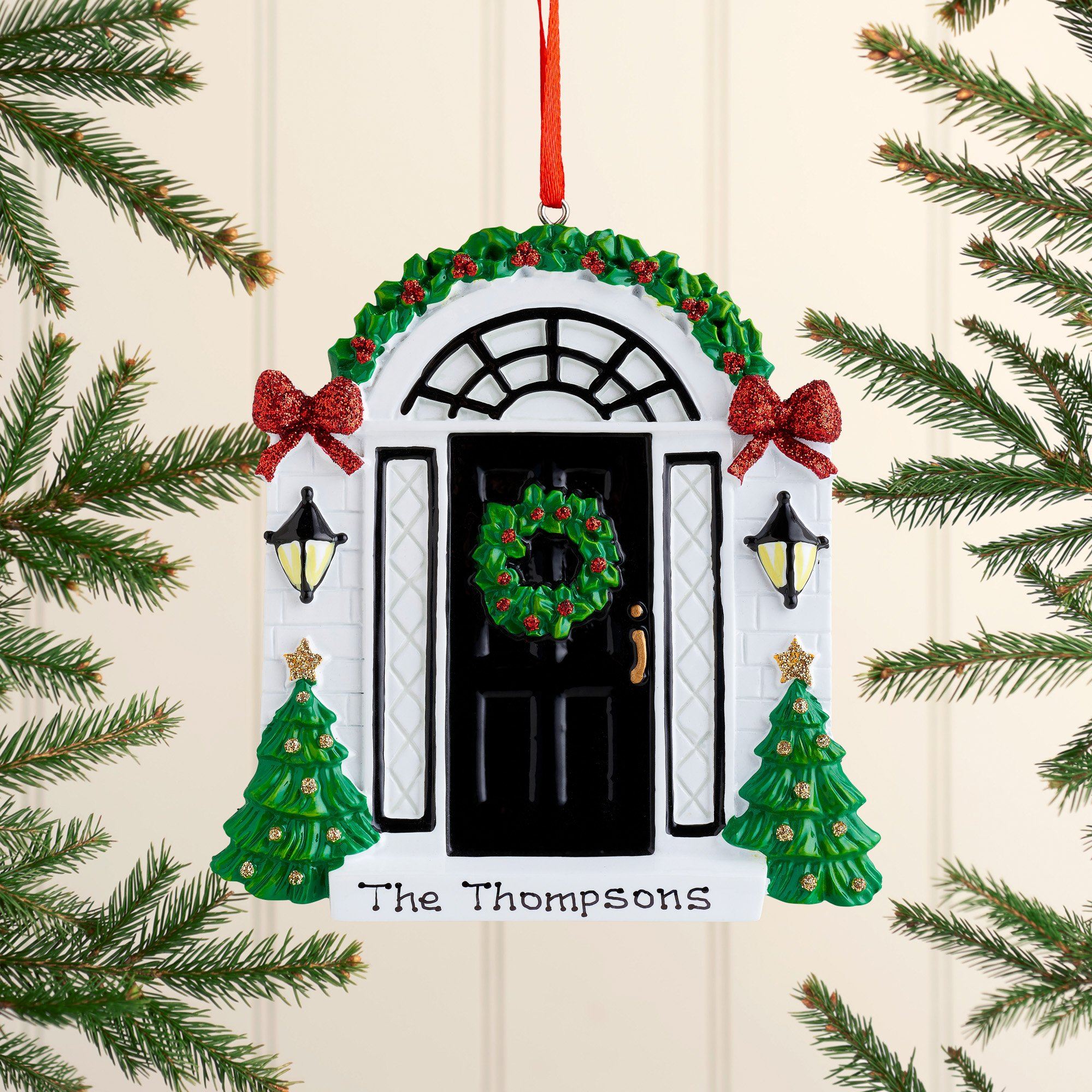Personalised Elegant Black Door Christmas decoration