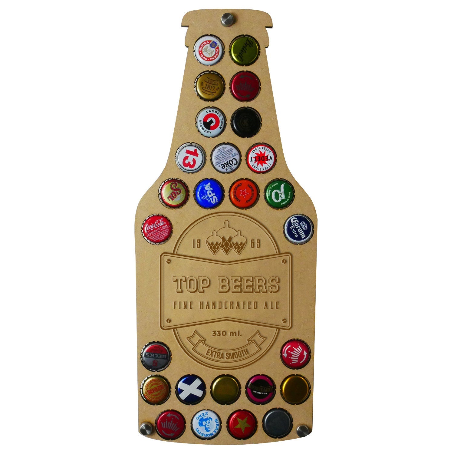 Top Beers Bottle Cap Display Piece, Holds 26 Bottle Tops - Non Personalised
