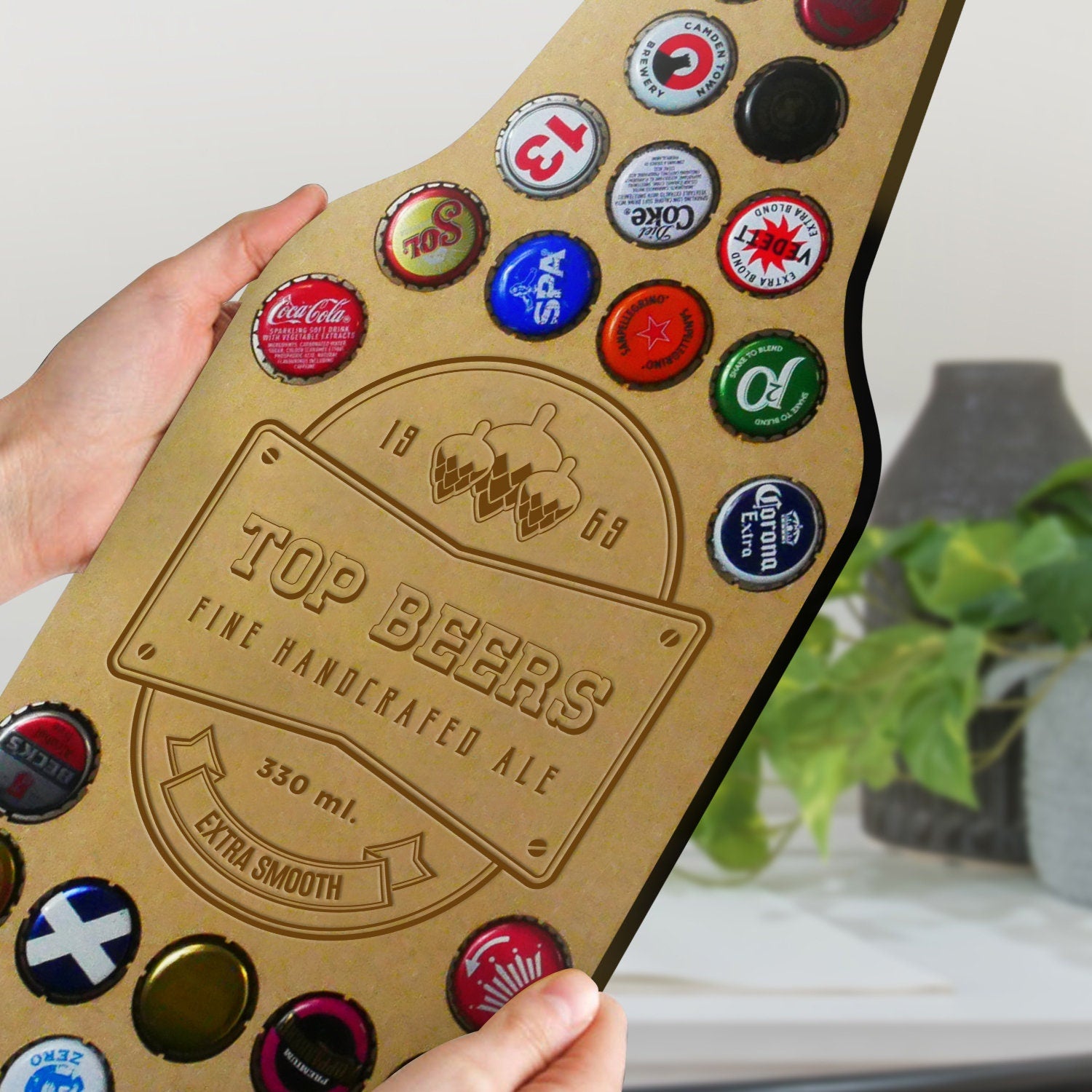 Top Beers Bottle Cap Display Piece, Holds 26 Bottle Tops - Non Personalised