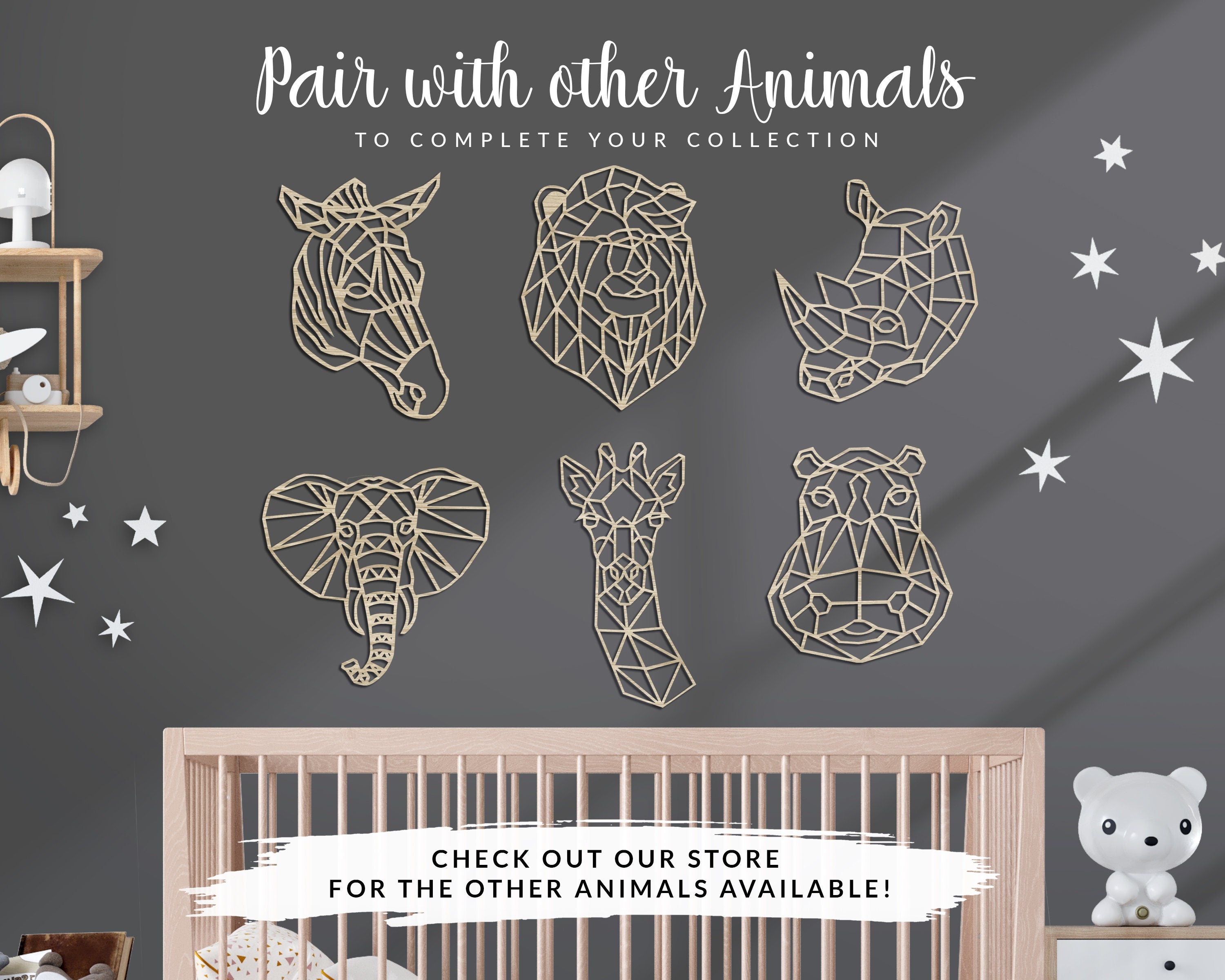 Safari Themed Wall Art, Wooden Geometric - Zebra