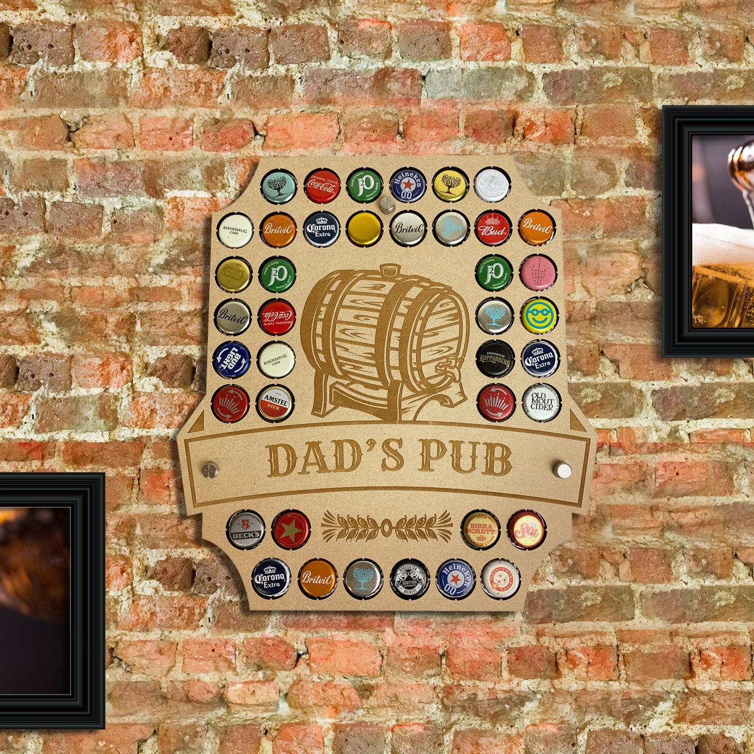 Personalised Pub Sign, Beer Cap Holder, 40 Bottle Top Display