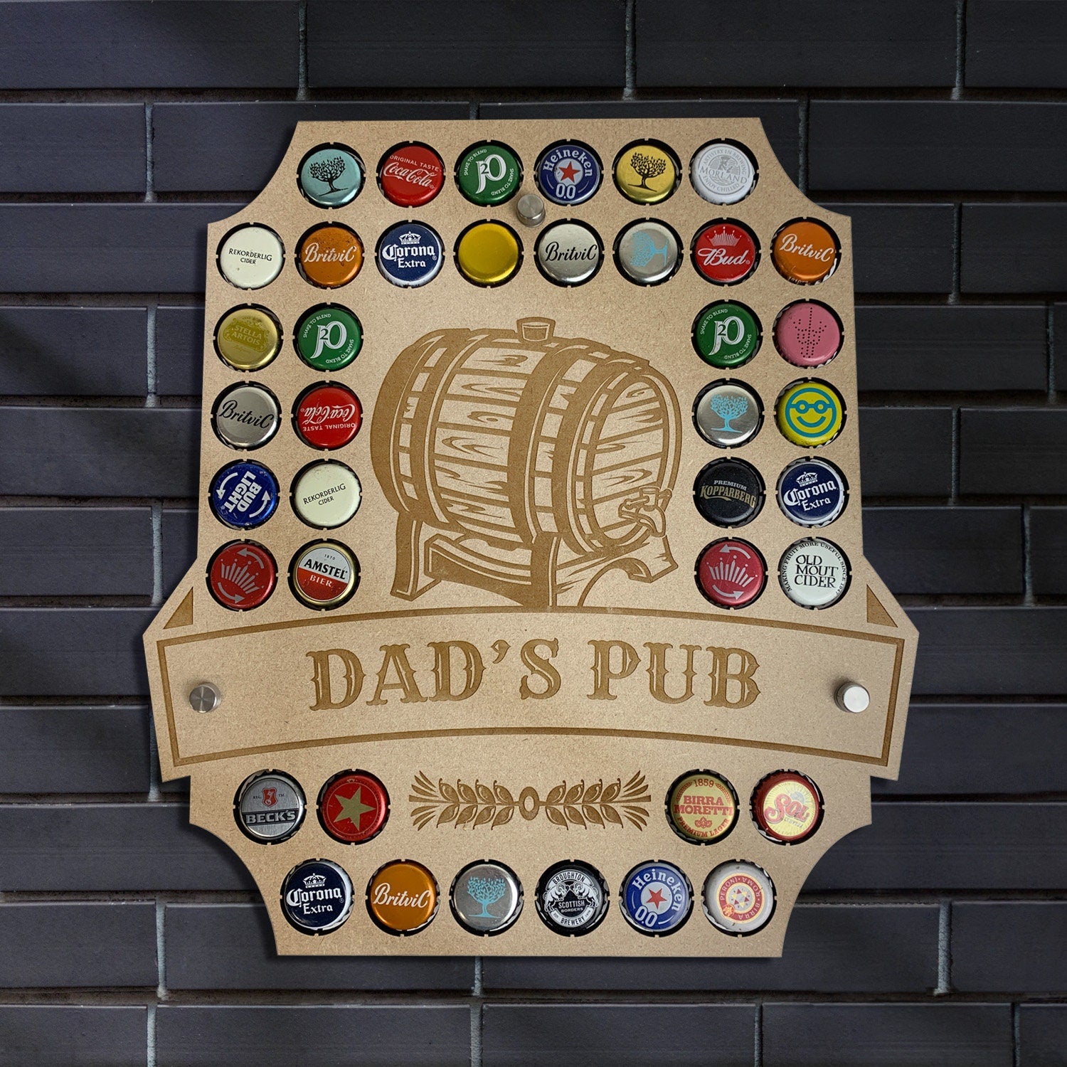 Personalised Pub Sign, Beer Cap Holder, 40 Bottle Top Display