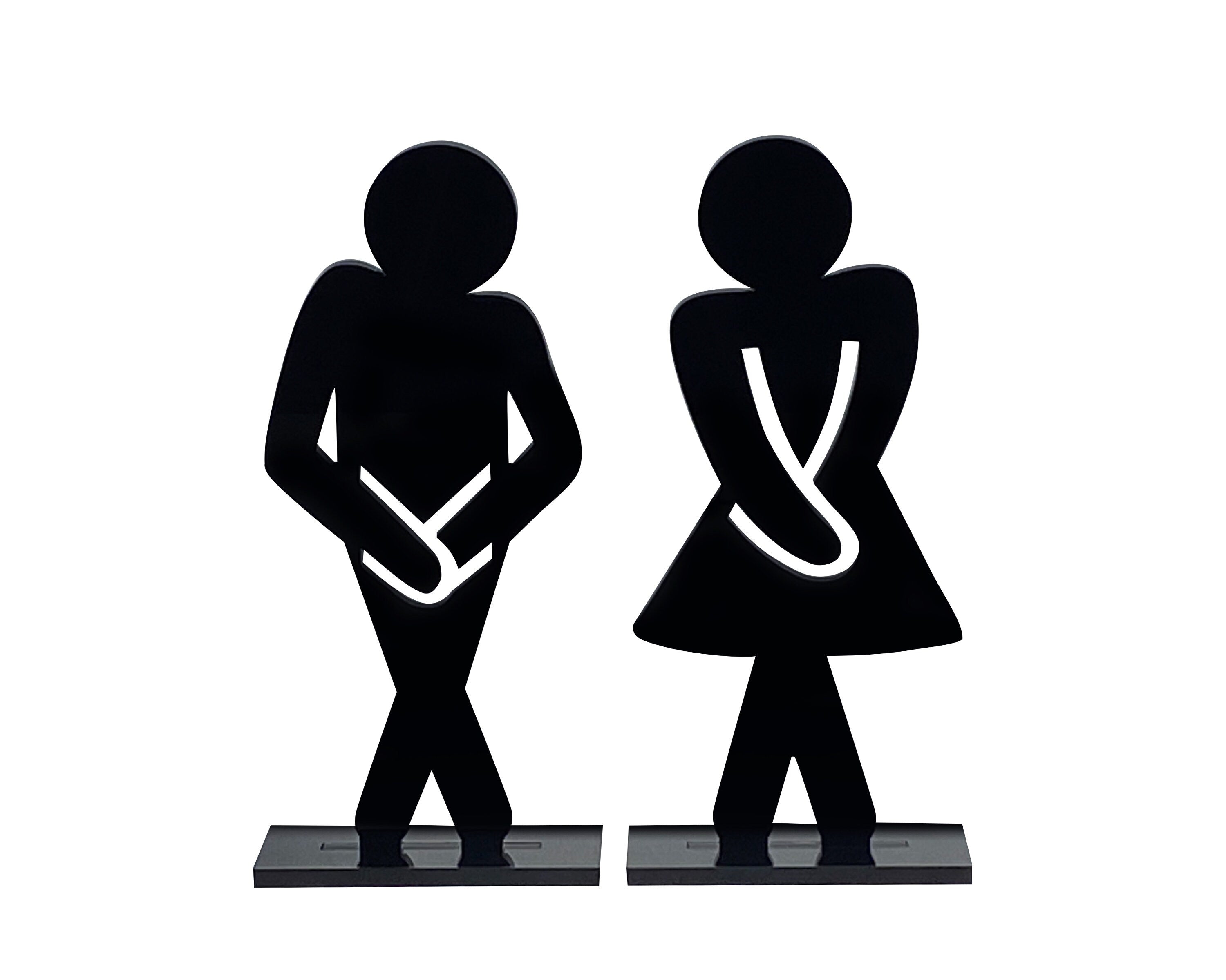 Set of Two Laser Cut Men &  Women, Boys & Girls Silhouette Bathroom Toilet Restroom Decor