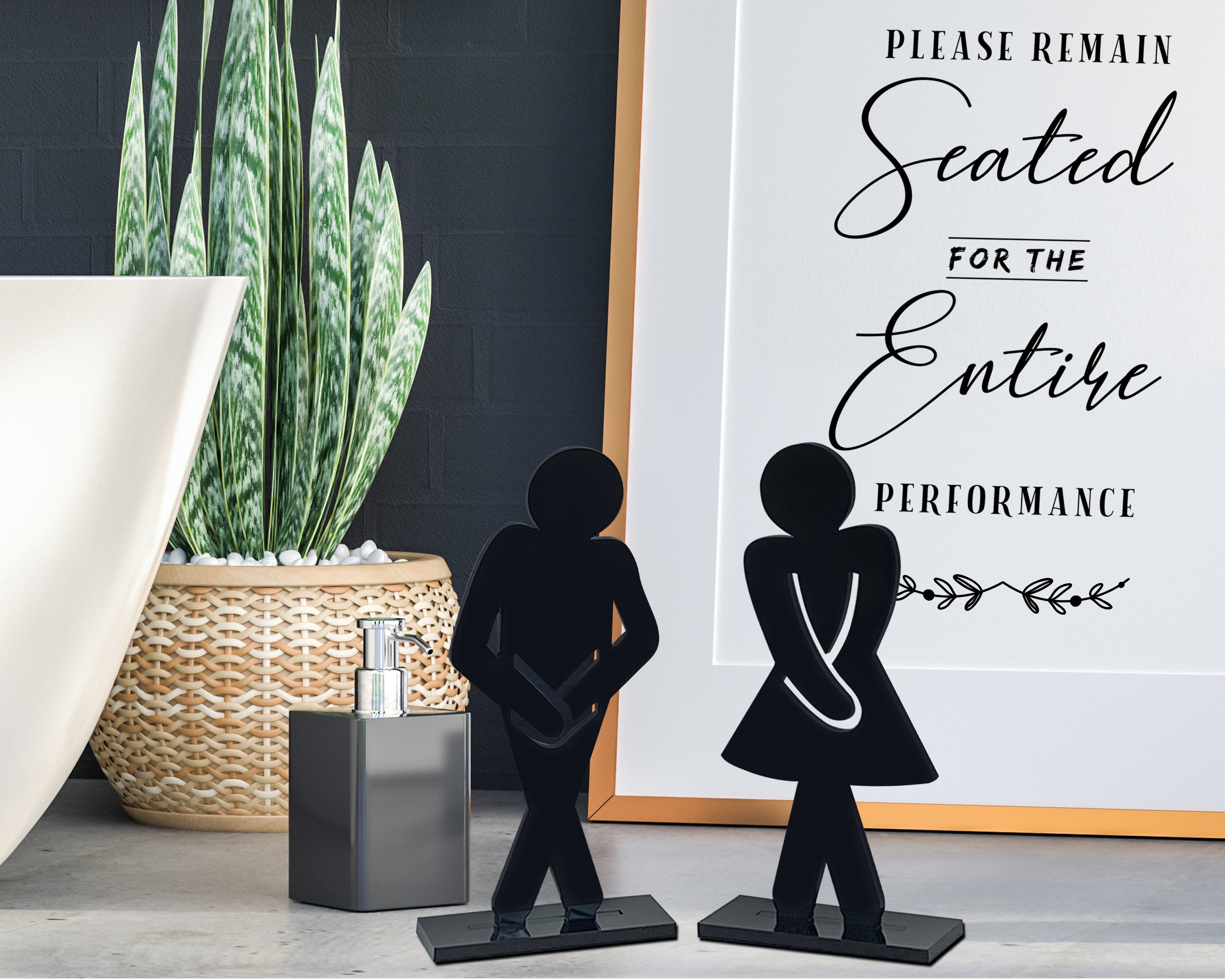 Set of Two Laser Cut Men &  Women, Boys & Girls Silhouette Bathroom Toilet Restroom Decor