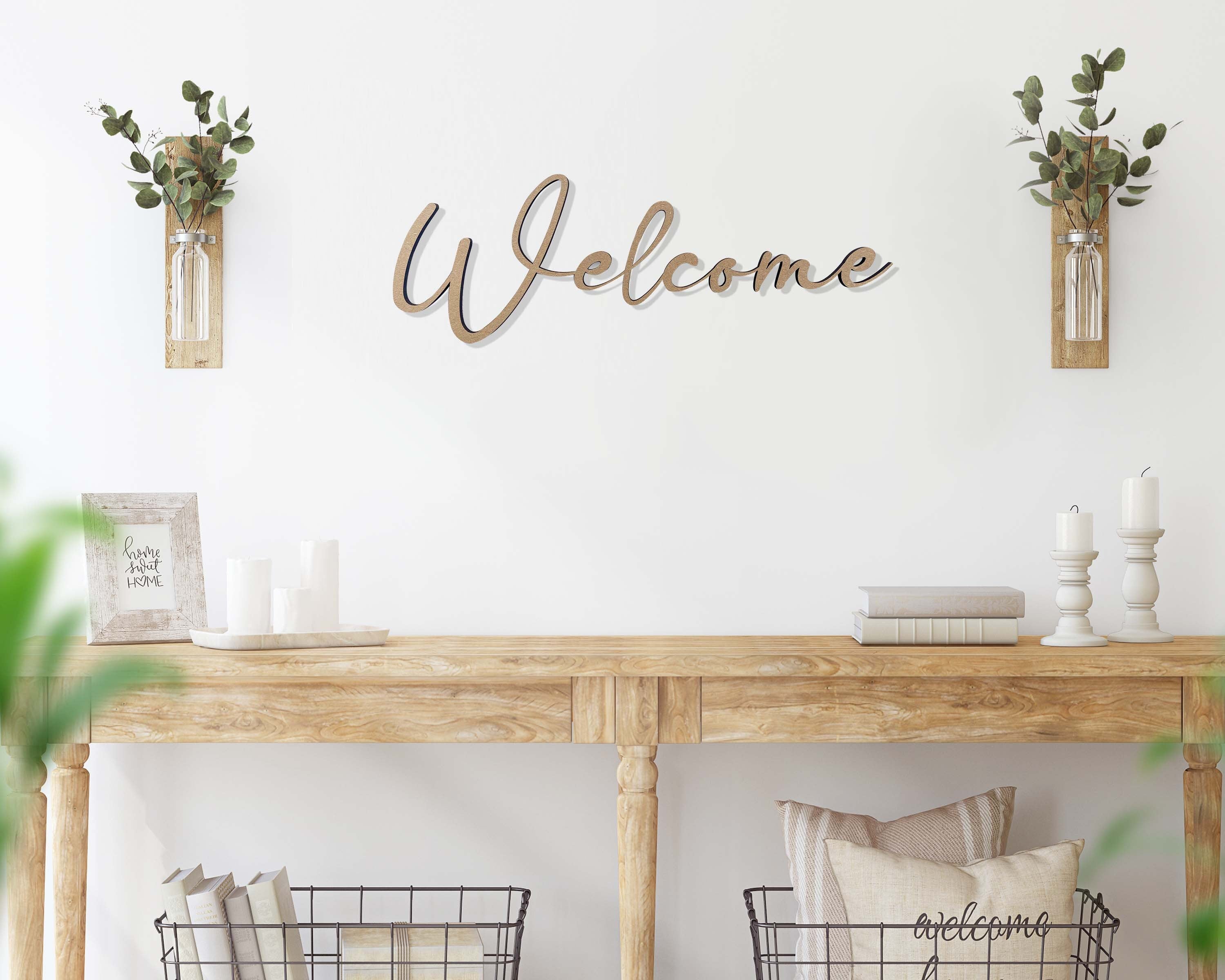 Welcome, Home Decor, Modern Handmade Wall Art