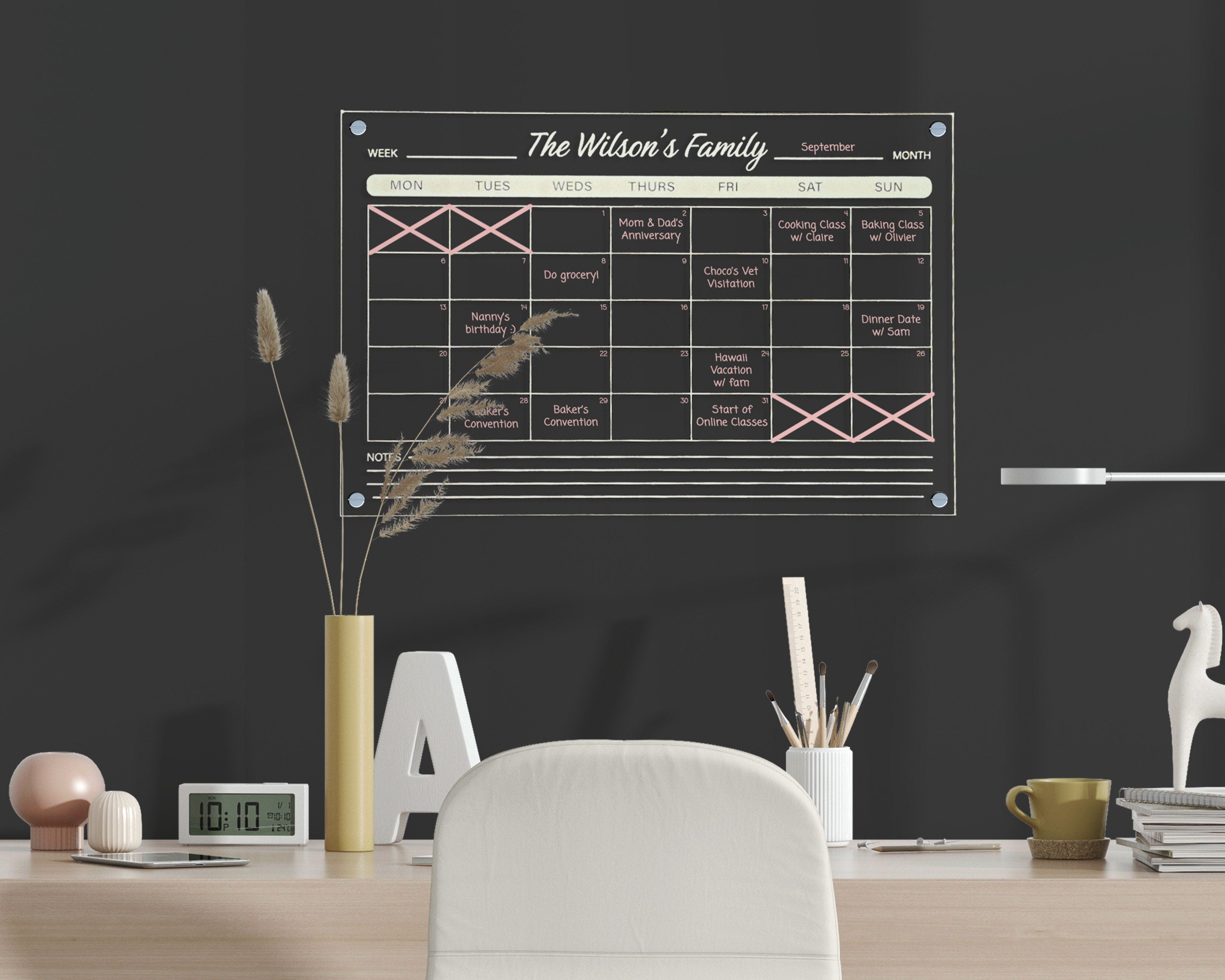 Personalised Acrylic Dry Erase Monthly and Weekly Wall Calendar