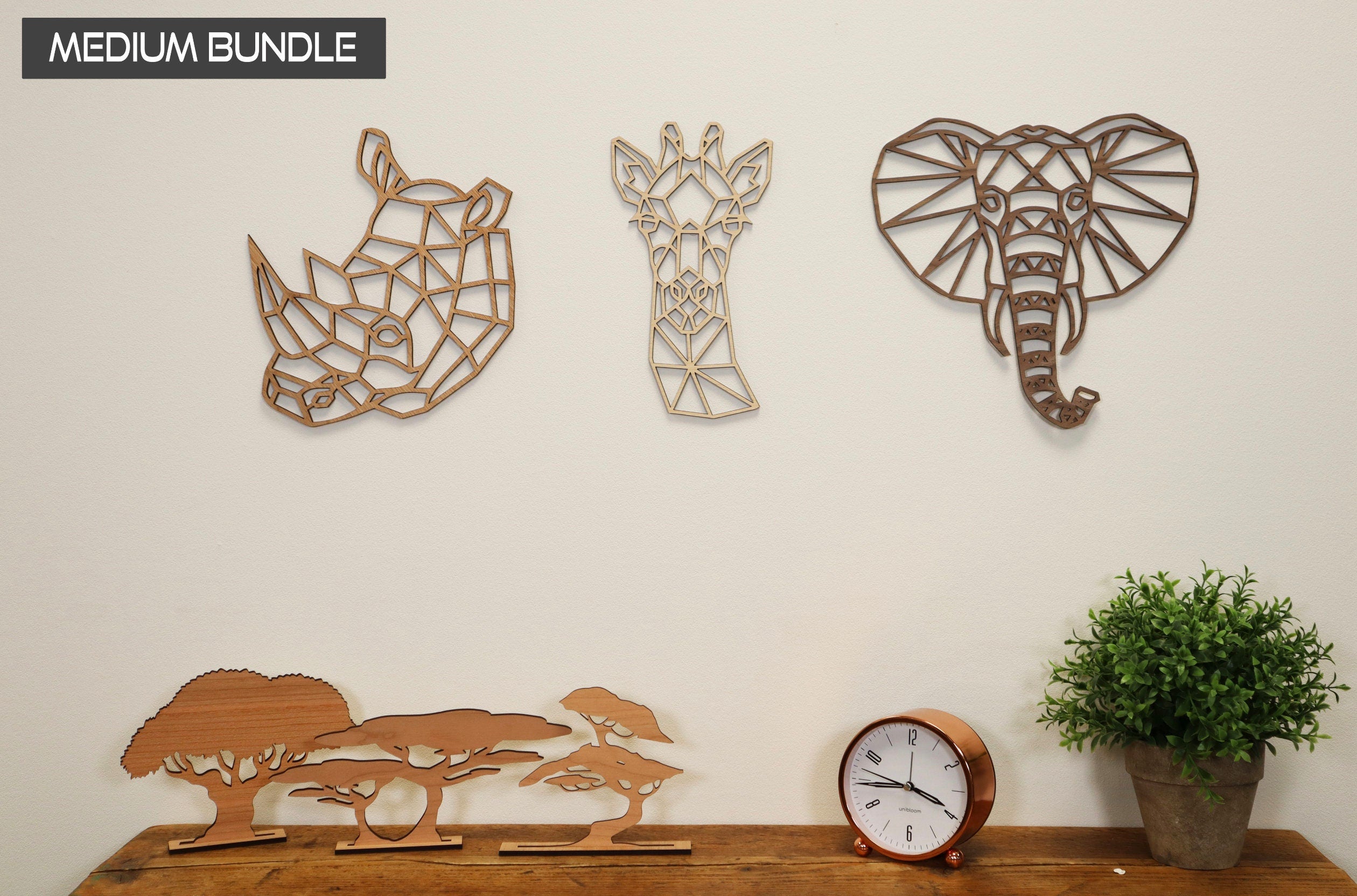 Safari Themed Wall Art, Wooden Geometric - Safari Animals