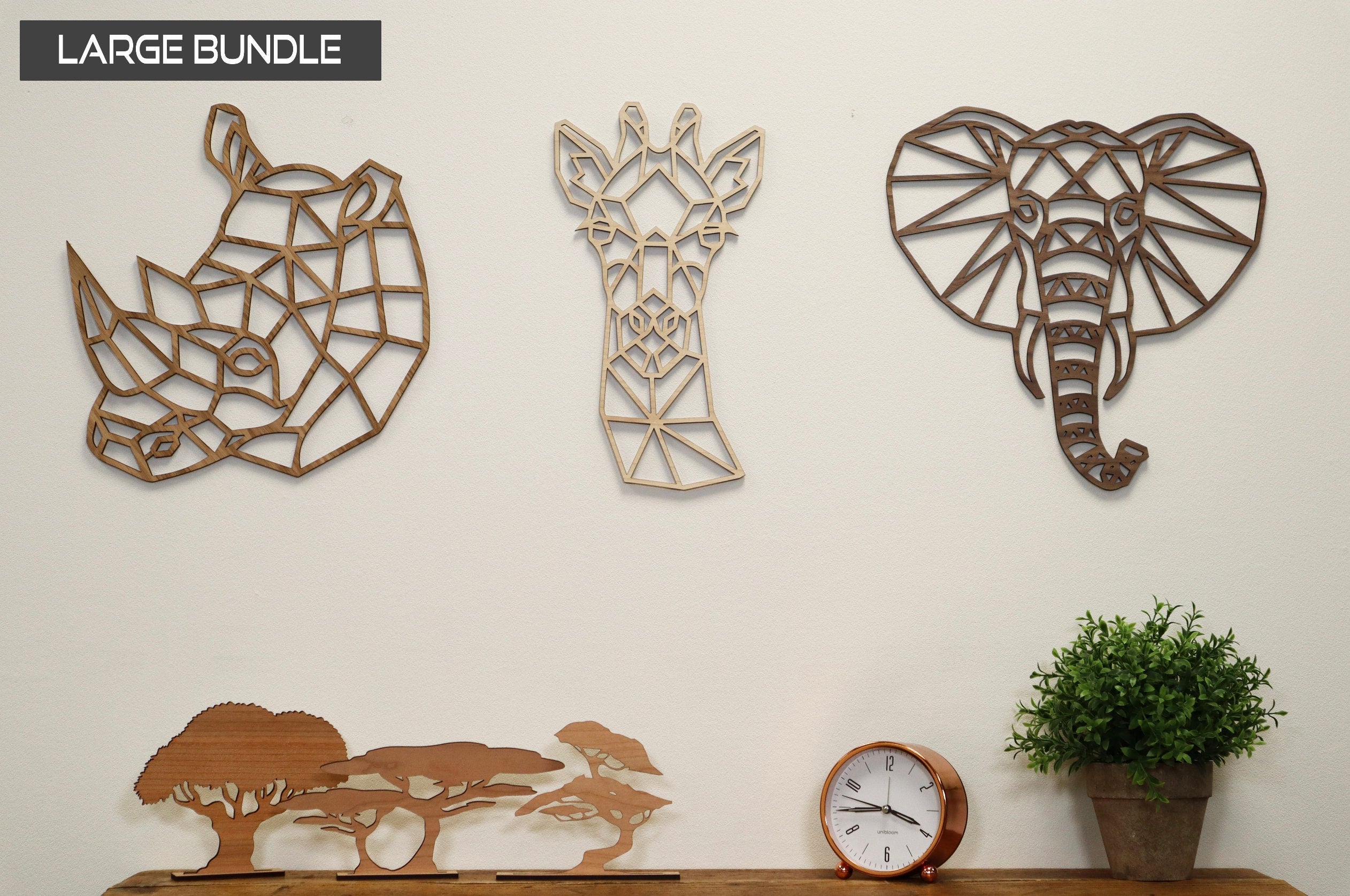 Safari Themed Wall Art, Wooden Geometric - Safari Animals