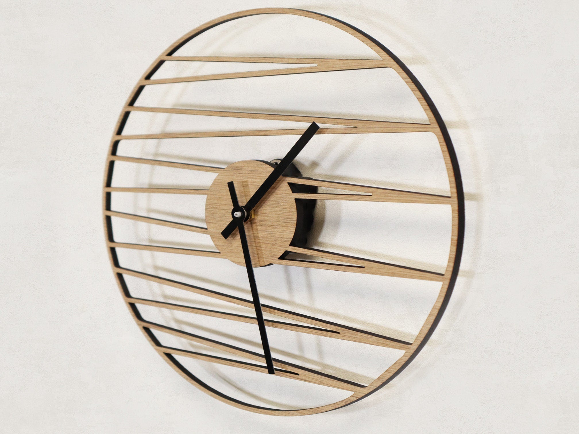 Minimalistic Diagonal Wooden Wall Clock, Geometric Wall Clock - Chic Design