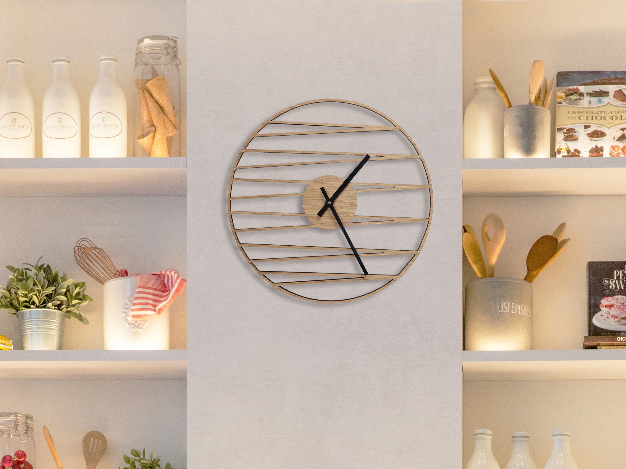 Minimalistic Diagonal Wooden Wall Clock, Geometric Wall Clock - Chic Design