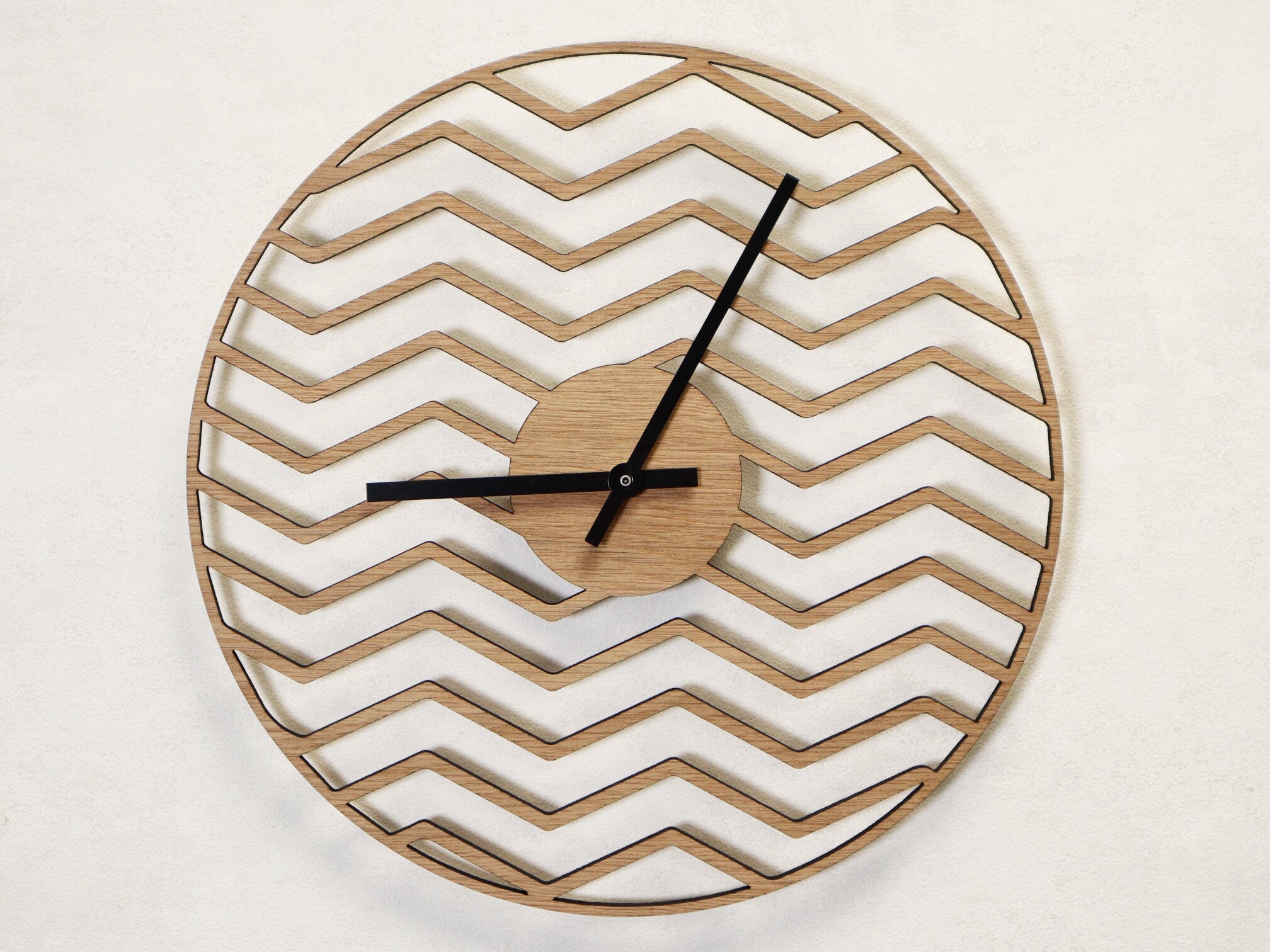 Minimalistic Wooden Geometric Wall Clock - Zig Zag Design