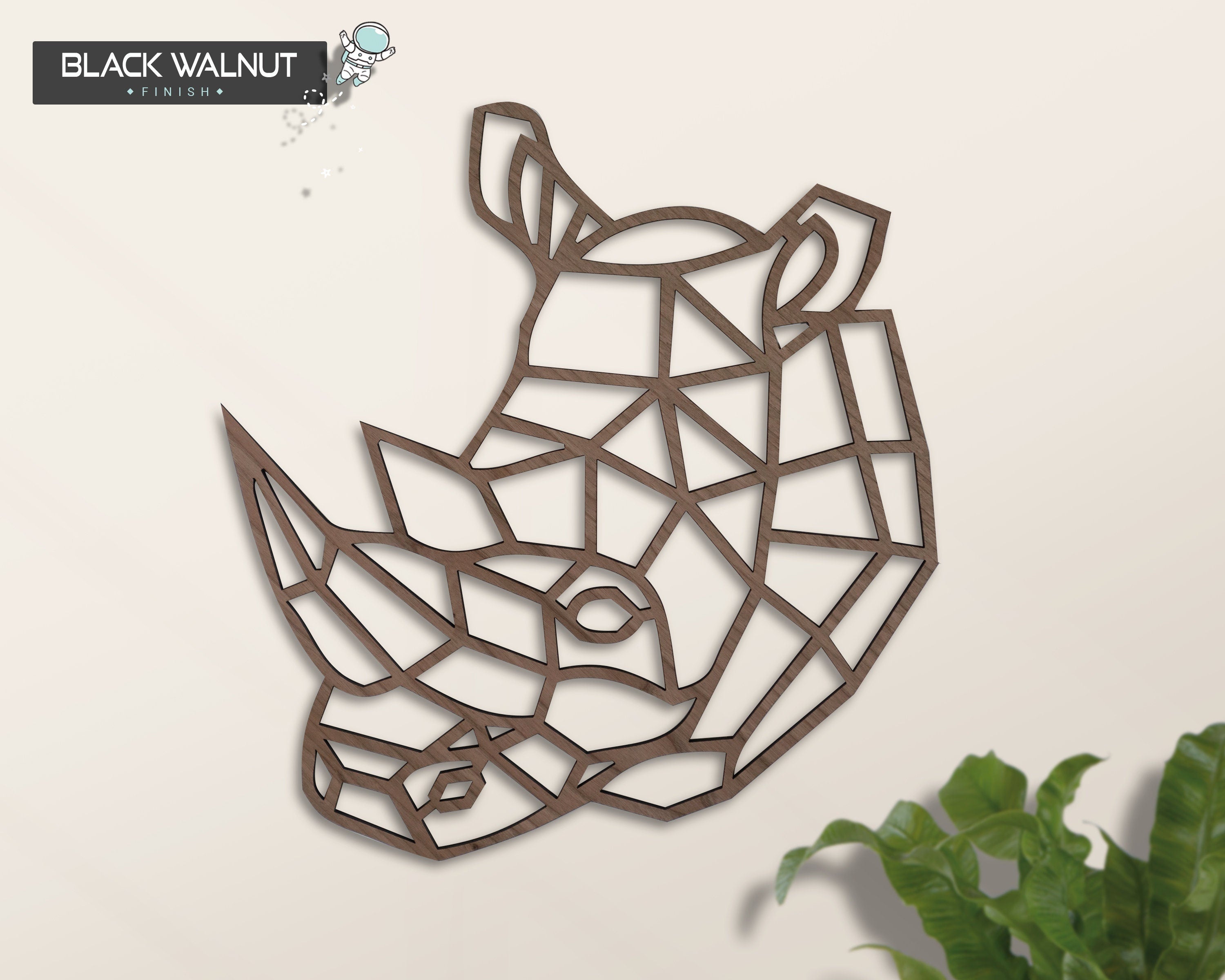 Safari Themed Wall Art, Wooden Geometric - Rhino