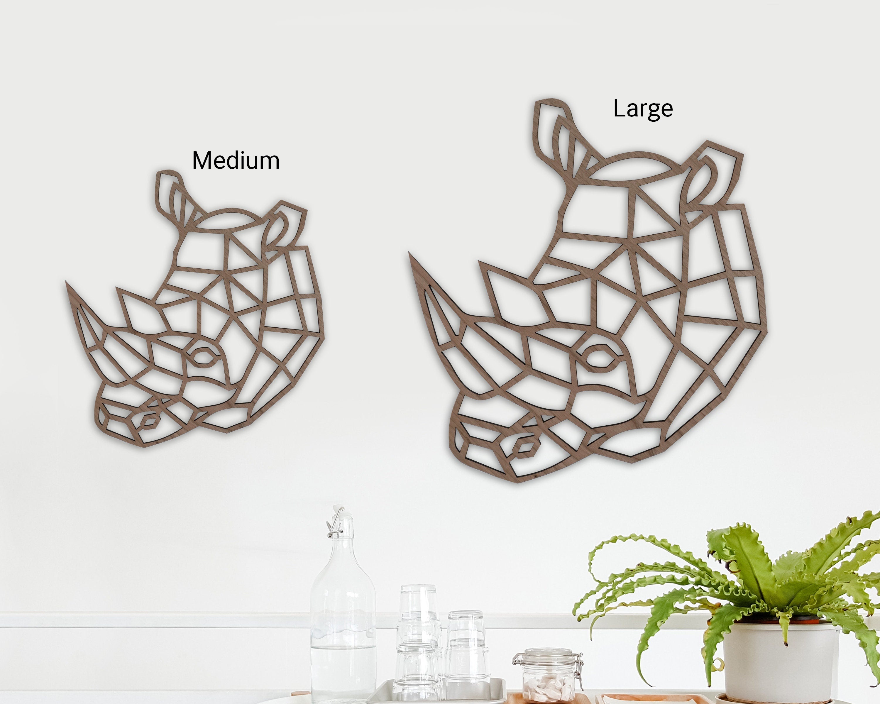 Safari Themed Wall Art, Wooden Geometric - Rhino