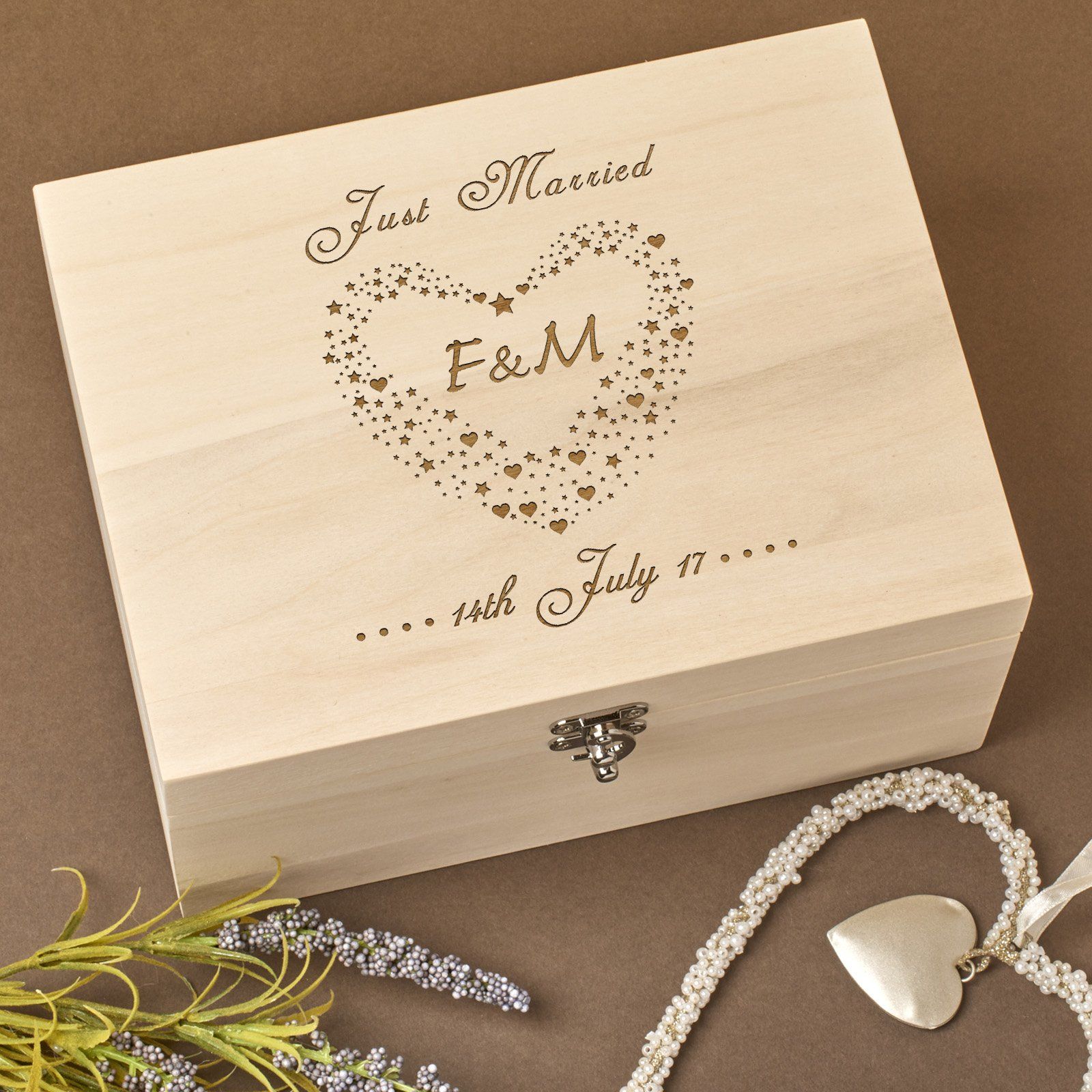 Keepsake Box - Personalised Wedding Memory Keepsake Box  - Star Heart