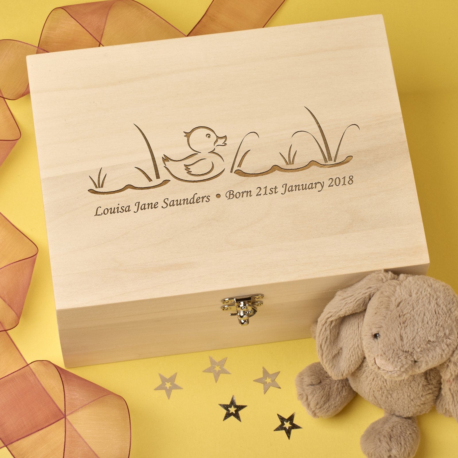 Keepsake Box - Personalised Wooden Baby Memory Keepsake Box - Baby Duck