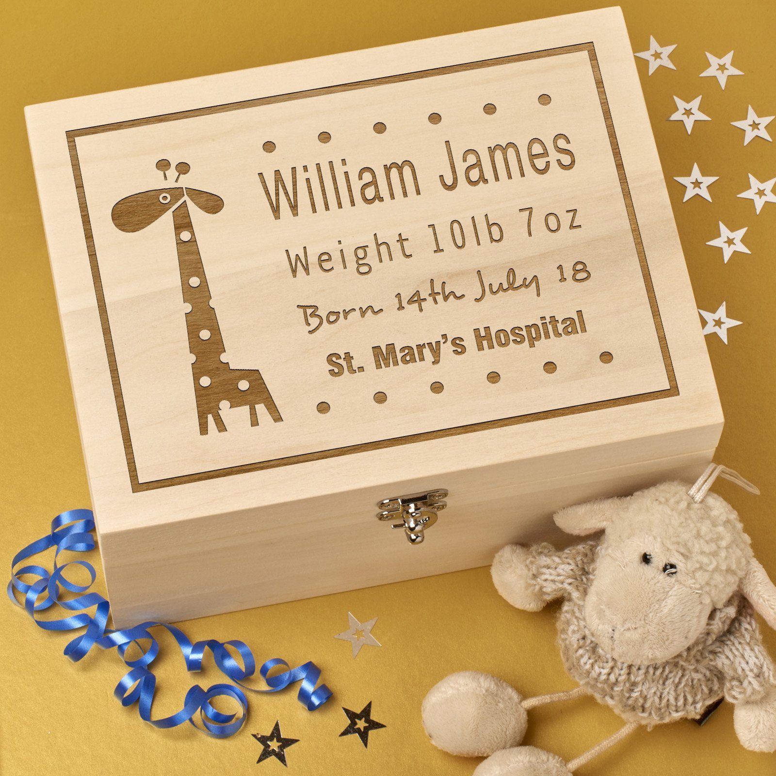 Keepsake Box - Personalised Wooden Baby Memory Keepsake Box - Baby Giraffe
