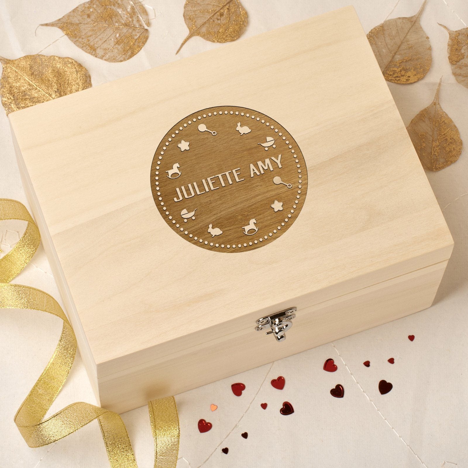 Keepsake Box - Personalised Wooden Baby Memory Keepsake Box - Baby Icons