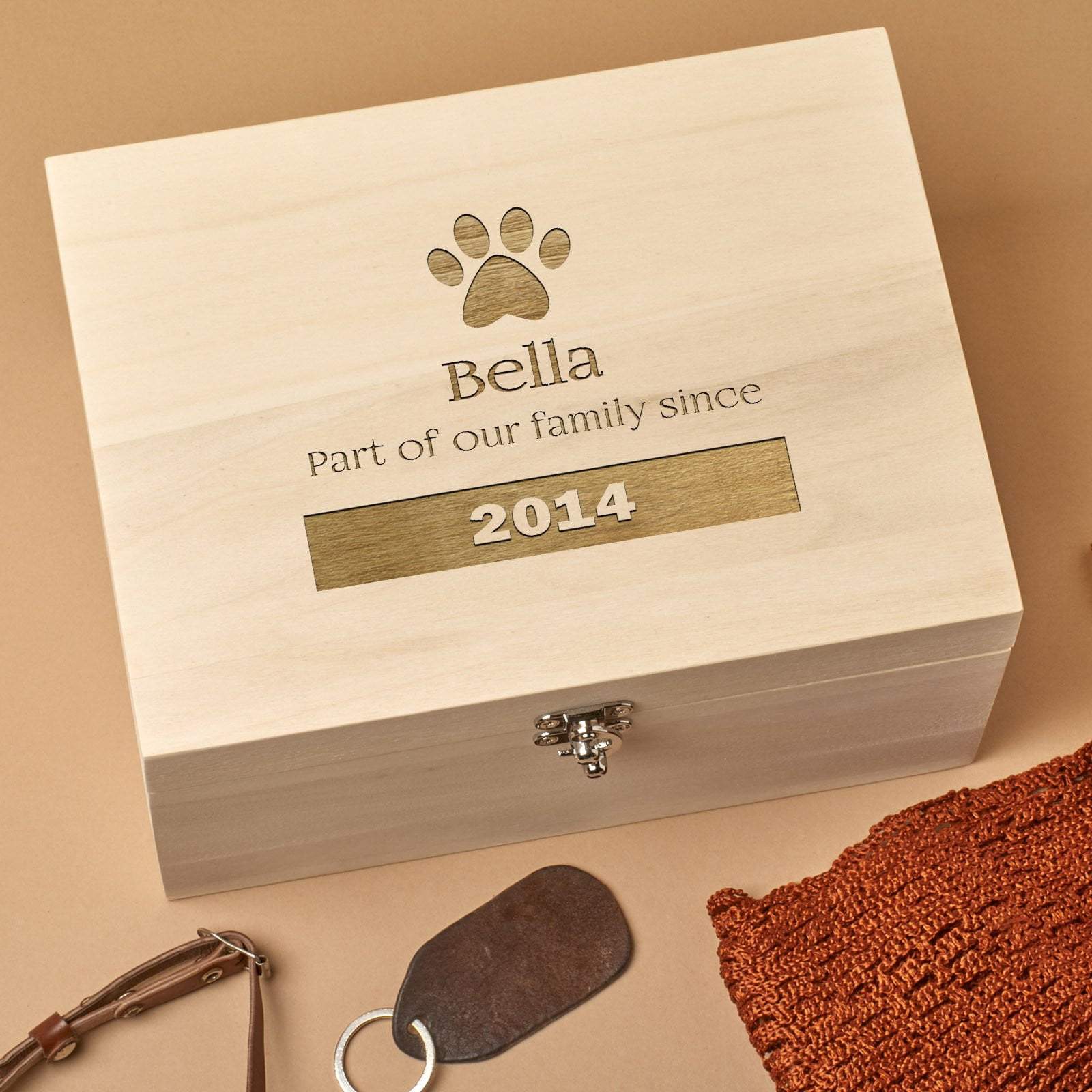 Keepsake Box - Personalised Wooden Pet Memorial Keepsake Box - Large Paw
