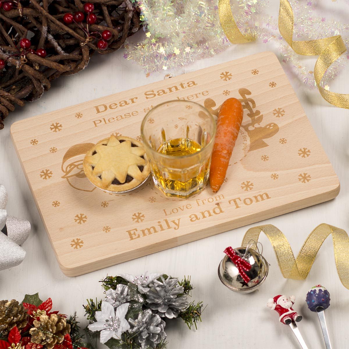 Personalised  Wooden Xmas Eve Santa's  Treats Platter -Circles