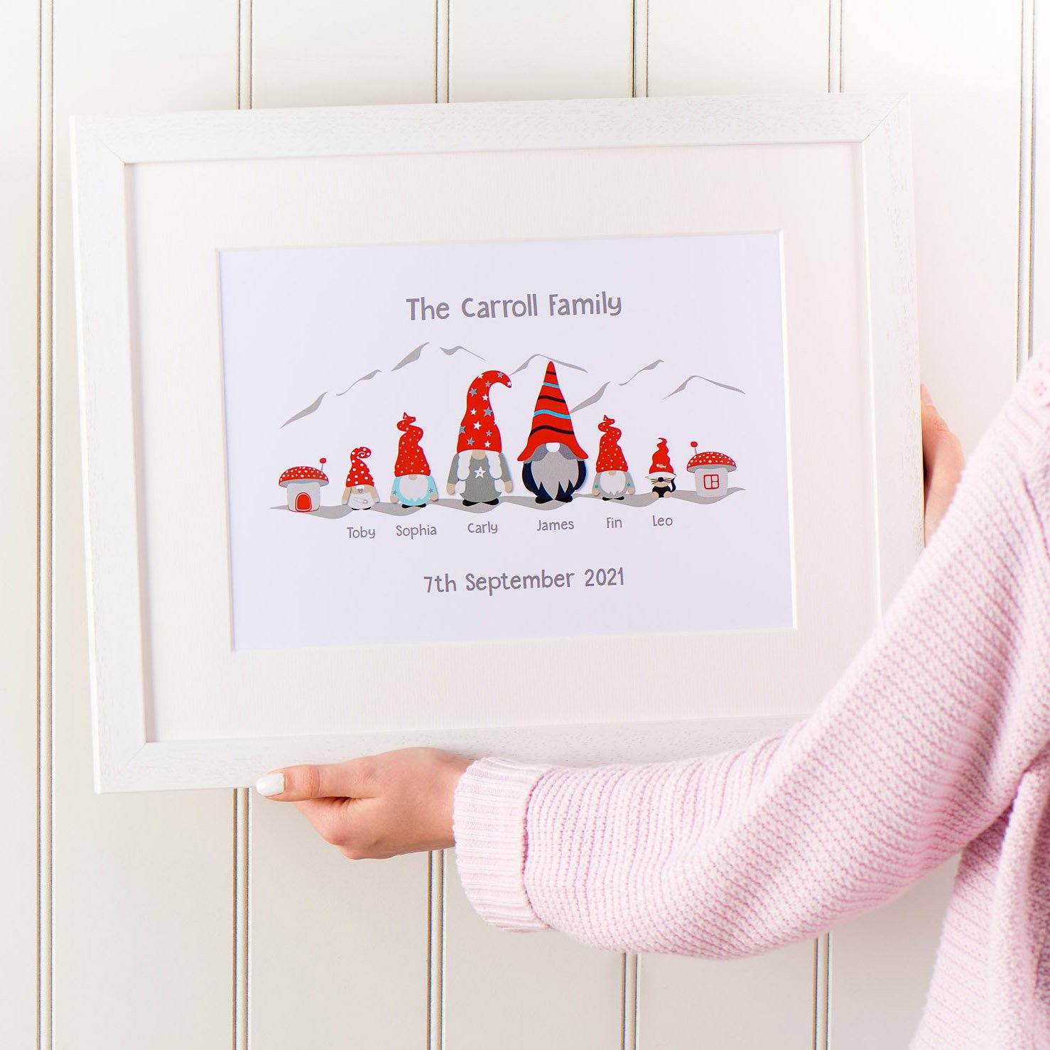 Print - Personalised Gonk Gnome Family Print - Mountain Scene
