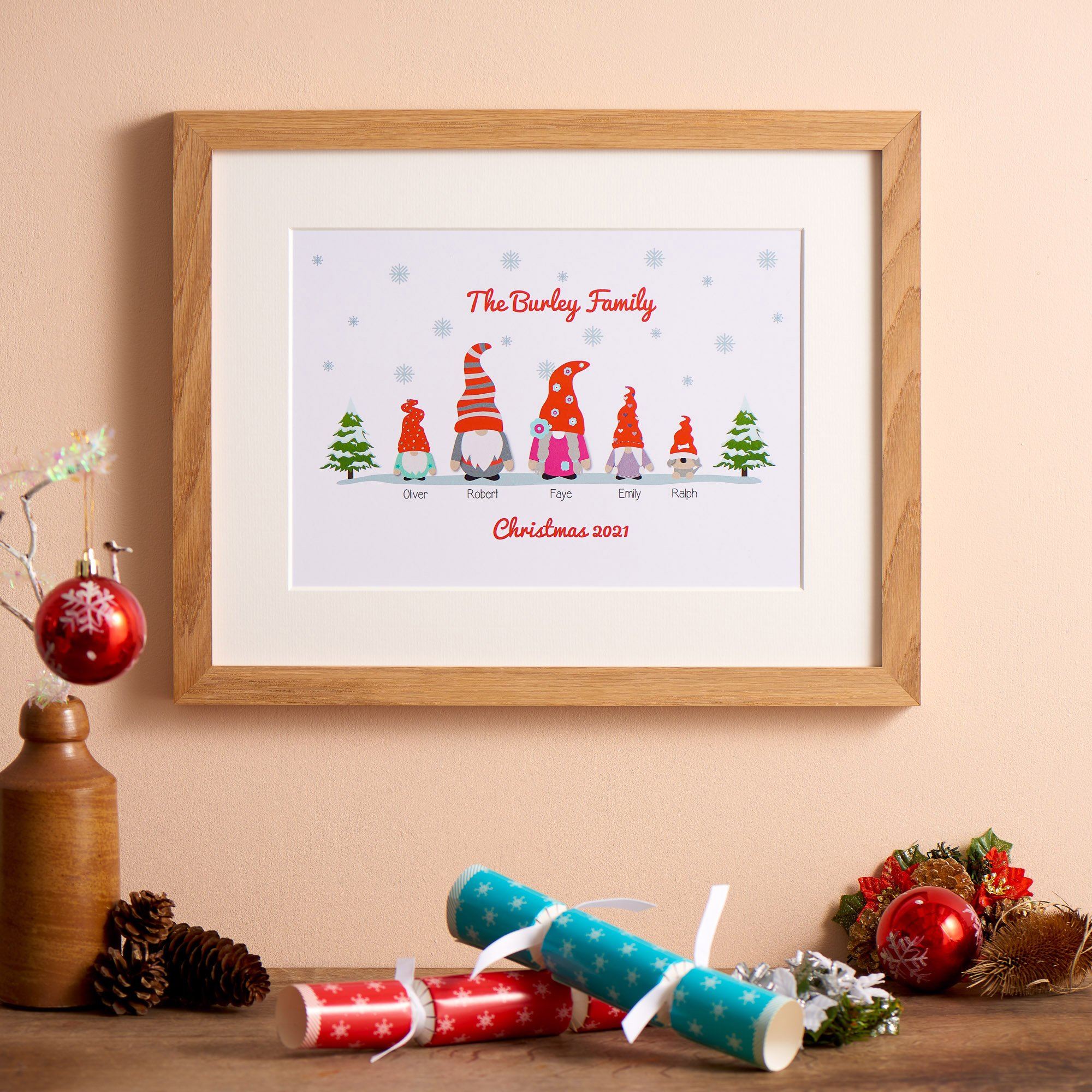 Print - Personalised Gonk Gnome Family Print - Snow Scene